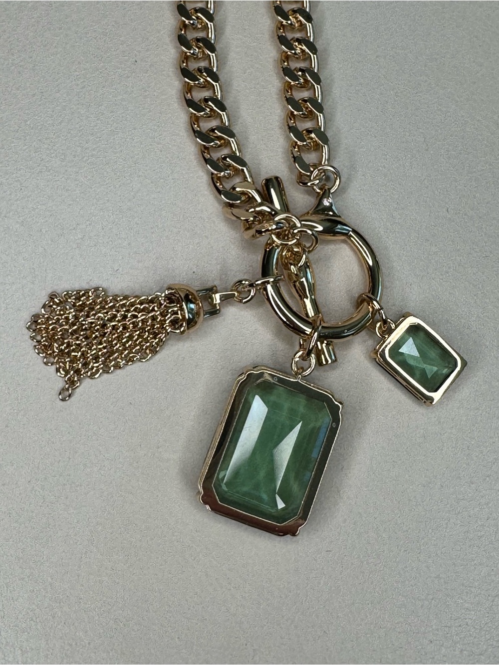 NWT Lauren Ralph Lauren Erinite Green Charm Toggle Necklace Gold Tone 17” - Picture 11 of 15
